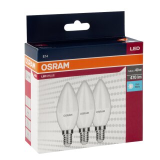 3 x Osram LED Leuchtmittel Kerzen 5,5W = 40W E14 matt 470lm 840 Neutralweiß 4000K