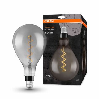 Osram Vintage 1906 LED Spiral Filament Leuchtmittel Birnenform A160 5W = 12W E27 Rauchglas 110lm extra warmweiß 1800K