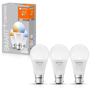 3 x Ledvance LED Smart+ Leuchtmittel Birne A60 9W = 60W B22d matt 806lm Tunable White 2700-6500K Dimmbar App Google Alexa WiFi