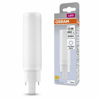 Osram LED Leuchtmittel Dulux D/E 6W = 13W G24q-1 660lm 840 neutralweiß 4000K 4 Pins HF & AC Mains