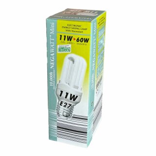 Negawatt Energiesparlampe Röhre 11W = 60W E27 matt 600lm warmweiß 2700K