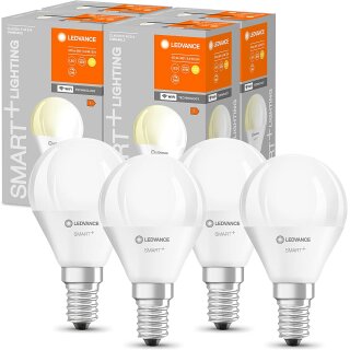 4 x Ledvance LED Smart+ Leuchtmittel Tropfen 4,9W = 40W E14 matt 470lm warmweiß 2700K Dimmbar App Google Alexa WiFi