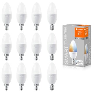 12 x Ledvance LED Smart+ Kerze B40 4,9W = 40W E14 470lm Tunable White 2700K-6500K 200° Dimmbar App Google Alexa WiFi