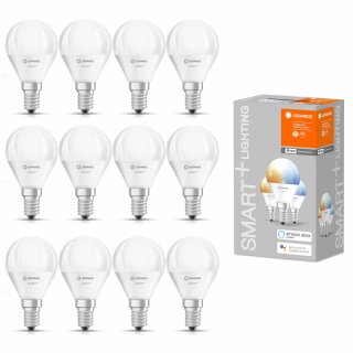 12 x Ledvance LED Smart+ Tropfen 4,9W = 40W E14 matt 470lm Tunable White 2700K-6500K Dimmbar App Google Alexa WiFi