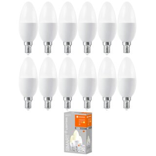 12 x Ledvance LED Smart+ Kerze 4,9W = 40W E14 matt 470lm warmweiß 2700K Dimmbar App Google Alexa WiFi