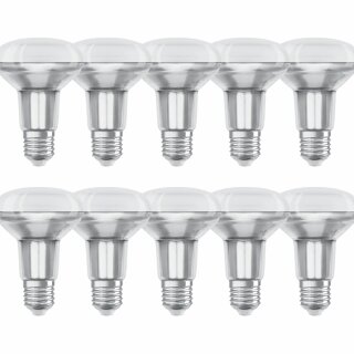 10 x Radium LED Leuchmittel R80 Glas Reflektor 9,1W = 100W E27 matt 670lm warmweiß 2700K 36°