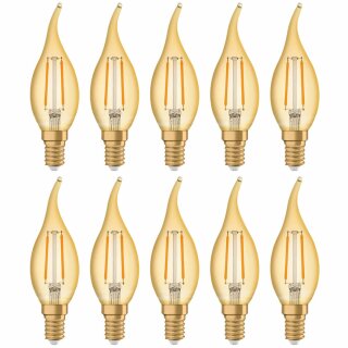 10 x Osram LED Filament Vintage 1906 Windstoßkerze 1,5W = 12W E14 Gold 120lm extra warmweiß 2400K
