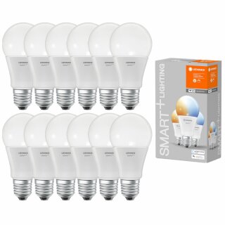12 x Ledvance LED Smart+ Leuchtmittel Birne A75 14W = 100W E27 matt 1521lm Tunable White 2700K-6500K Dimmbar App Google Alexa WiFi