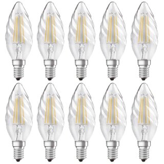 10 x Radium LED Filament Leuchtmittel Kerze gedreht 4W = 40W E14 klar 470lm warmweiß 2700K