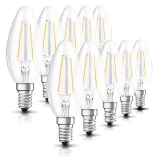 10 x Radium LED Filament Leuchtmittel Kerze 2,5W = 25W E14 klar 250lm warmweiß 2700K