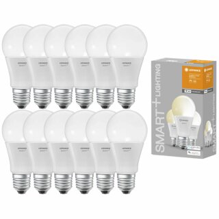 12 x Ledvance LED Smart+ Birne A60 9,5W = 75W E27 matt 1055lm warmweiß 2700K dimmbar App Google & Alexa Wifi