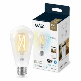 WiZ Smart LED Filament ST64 Edison 7W = 60W E27 klar 806lm CCT 2700K-6500K dimmbar App Google Alexa WiFi