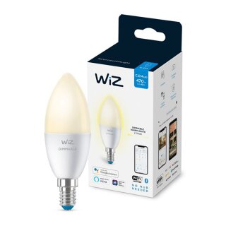 WiZ Smart LED Kerze 4,9W = 40W E14 matt 470lm warmweiß 2700K Dimmbar App Google Alexa WiFi