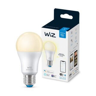 WiZ Smart LED A60 Birnenform 8W = 60W E27 matt 806lm warmweiß 2700K dimmbar App Google Alexa WiFi