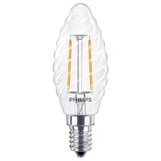 Philips LED Filament Leuchtmittel Kerze gedreht 2,5W = 25W E14 klar 250lm warmweiß 2700K