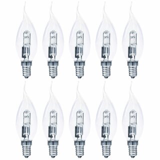 10 x Müller-Licht Eco Halogen Leuchtmittel Windstoß Kerze 30W = 37W E14 klar 405lm warmweiß 2900K dimmbar