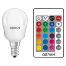 4 x Osram LED Leuchtmittel Tropfen 4,2W = 25W E14 matt 250lm RGBW warmweiß 2700K Dimmbar mit Fernbedienung