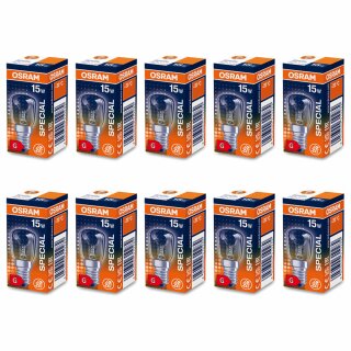 10 x Osram Glühbirne Röhre Special 15W E14 klar T26 Kühlschrank Nähmaschine