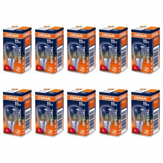 10 x Osram Glühbirne Röhre Special 15W E14 klar T26 Kühlschrank Nähmaschine