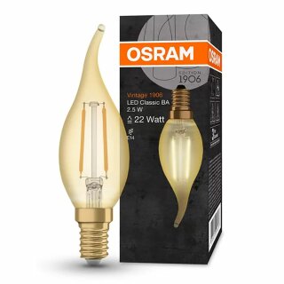 Osram LED Filament Kerze Vintage 1906 2,5W = 22W E14 Gold 220lm extra warmweiß 2400K