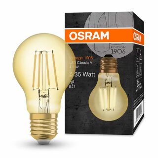 Osram LED Filament A60 Birne Vintage 1906 4W = 35W E27 Gold 410lm extra warmweiß 2400K