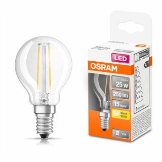 Osram LED Filament Leuchtmittel P45 Tropfen RetroFit 2,5W = 25W E14 klar 250lm warmweiß 2700K