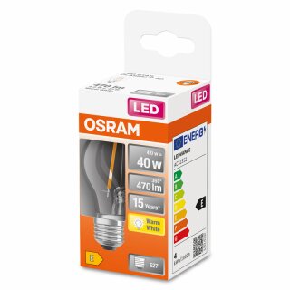 Osram LED Filament Leuchtmittel Tropfen 4W = 40W E27 klar FS 470lm warmweiß 2700K