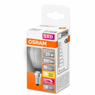 Osram LED Filament Retrofit Tropfen P45 2,8W = 25W E14 matt 250lm FS warmweiß 2700K DIMMBAR