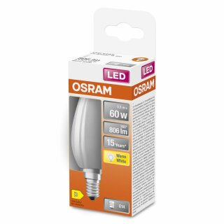 Osram LED Filament Leuchtmittel Kerze 6,5W = 60W E14 matt 806lm FS warmweiß 2700K