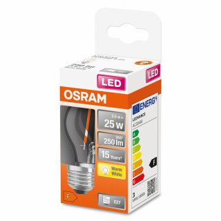 Osram LED Filament Leuchtmittel Tropfen 2W = 25W E27 klar 250lm FS warmweiß 2700K