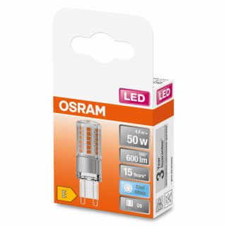 Osram LED Leuchtmittel Stiftsockellampe 4,8W = 48W G9 klar 600lm FS 840 neutralweiß 4000K 320°
