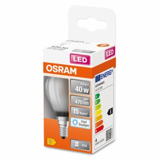 Osram LED Filament Leuchtmittel Classic Tropfen 4W = 40W E14 matt 470lm FS 865 Tageslicht 6500K kaltweiß