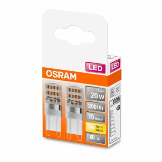 2 x Osram LED Leuchtmittel Stiftsockellampe 1,9W = 20W G9 klar 200lm FS warmweiß 2700K