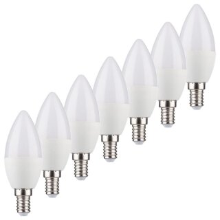 7 x Müller-Licht LED Leuchtmittel Kerze 5,5W = 37W E14 matt 420lm Ra>95 warmweiß 2700K 180°