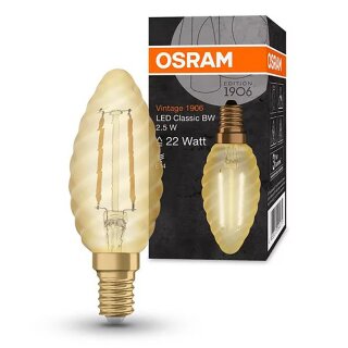 Osram LED Filament Kerze gedreht Vintage 1906 2,5W = 22W E14 Gold 220lm extra warmweiß 2400K