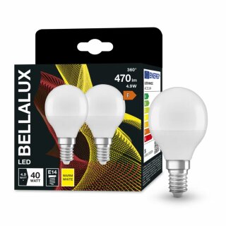2 x Bellalux LED Leuchtmittel Classic P45 Tropfen 5,5W = 40W E14 matt 470lm warmweiß 2700K