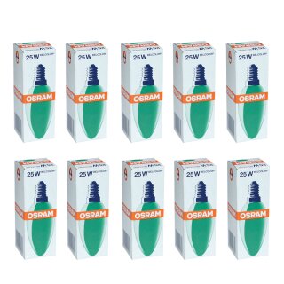 10 x Osram Glühbirne Kerze 25W E14 Grün Glühlampe Glühbirnen Glühlampen Deco