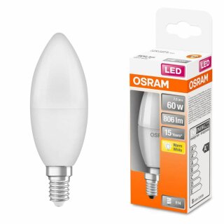Osram LED Leuchtmittel Star Classic Kerze 7,5W = 60W E14 matt 806lm warmweiß 2700K