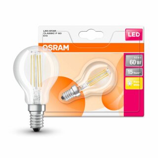 Osram LED Filament Leuchtmittel Tropfen 6,5W = 60W E14 klar 806lm FS warmweiß 2700K 300°