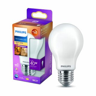 Philips LED A60 Birnenform 3,4W = 40W E27 satiniert 470lm WarmGlow 2200K-2700K DIMMBAR