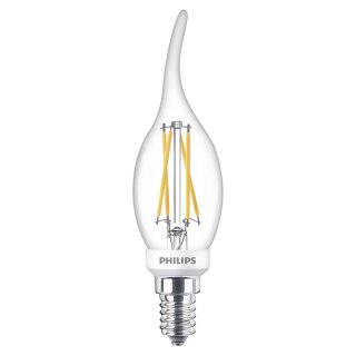 Philips LED Filament Windstoßkerze 4,5W = 40W E14 klar 470lm WarmGlow 2200K-2700K Ra>90 DIMMBAR