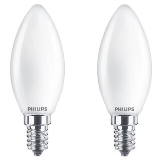 2 x Philips LED Filament Leuchtmittel Kerzen 4,3W = 40W E14 matt 470lm warmweiß 2700K