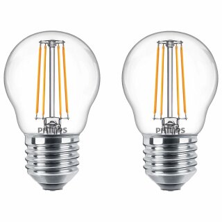 2 x Philips LED Filament Leuchtmittel Tropfen 4,3W = 40W E27 klar 470lm warmweiß 2700K