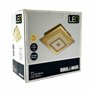 Briloner LED Wand- und Deckenleuchte Goldfarben eckig 12x12cm 5W 400lm warmweiß 3000K