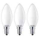 3 x Philips LED Filament Leuchtmittel Kerzen 4,3W = 40W E14 matt 470lm warmweiß 2700K