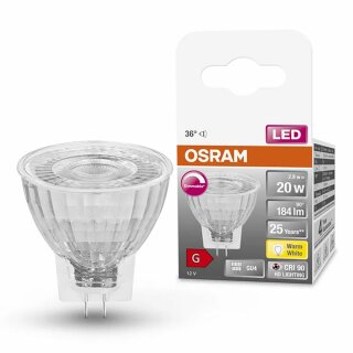 Osram LED Glas Reflektor MR11 3,2W = 20W GU4 12V 184lm warmweiß 2700K 36° Ra>90 DIMMBAR