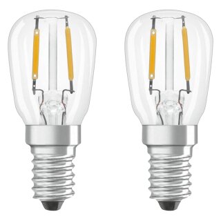 2 x Osram LED Filament Leuchtmittel Röhre T26 Kühlschrank 2,2W = 12W E14 klar 110lm warmweiß 2700K