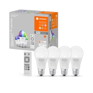 4 x Ledvance LED Smart+ Birne A60 9W = 60W E27 matt 806lm RGBW 2700K-6500K Dimmbar App Google Alexa + Fernbedienung WiFi