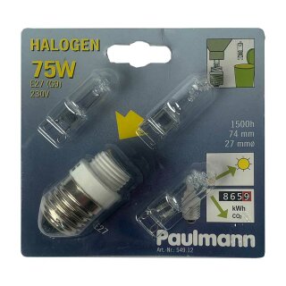 Paulmann Halogen Sockelset E27 (3 x 75W G9) 230V Klar 839lm warmweiß dimmbar 1500h
