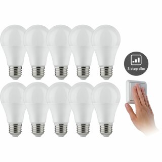 10 x LED Leuchtmittel A60 Birnenform 9W = 60W E27 matt 806lm 927 warmweiß 2700K Ra>90 Schalter DIMMBAR